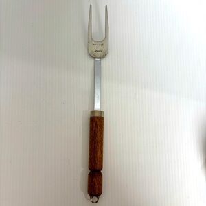 Vintage Bonny 2 Prong Meat Utility Turning Fork 12” Wooden Handle USA